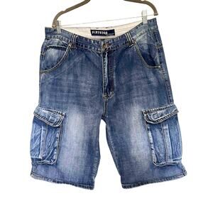 Playbigg Y2K Jorts Cargo Mens Shorts Sz 36 Grunge Streetwear Denim 90s Festival